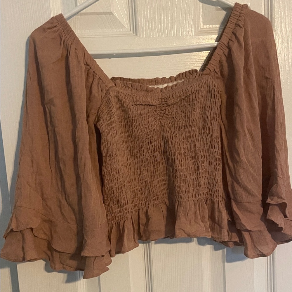 Mustard Seed Smocked Tan Blouse